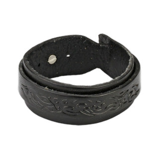 Sort armbånd i lær med buckle wrap tribal design