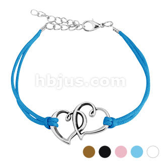 Two Hearts Cast Iron Leatherette Armbånd - Blå