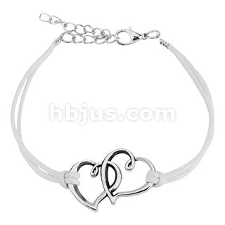 Two Hearts Cast Iron Leatherette Armbånd - Hvit