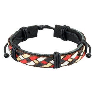 Sort armbånd i lær med glossy multi color threaded weaves