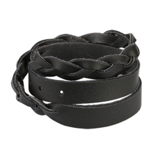 Sort double wrap weaved strip armbånd i lær