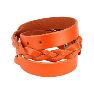 Orange double wrap weaved strip armbånd i lær