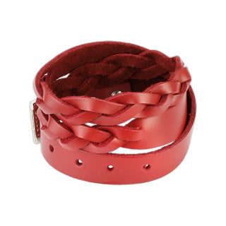 Rødt double wrap weaved strip armbånd i lær