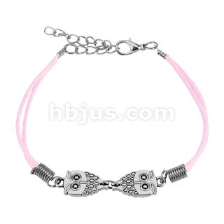 Owl Cast Iron Leatherette Armbånd - Rosa