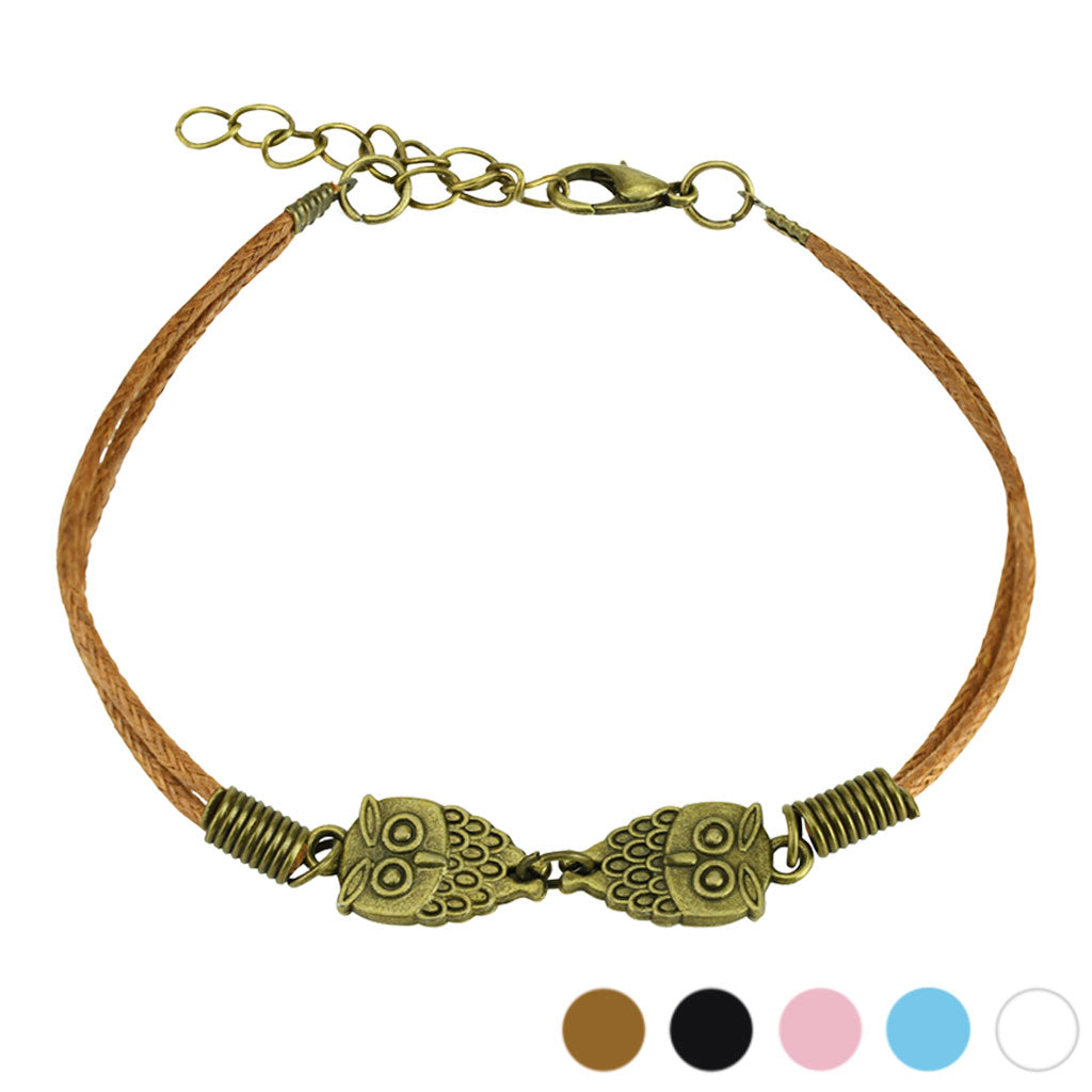 Owl Cast Iron Leatherette Armbånd - Brun