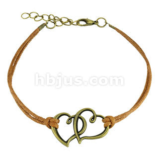 Two Hearts Cast Iron Leatherette Armbånd - Brun