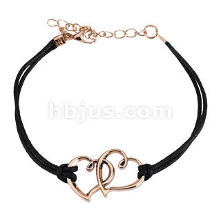 Two Hearts Cast Iron Leatherette Armbånd - Sort