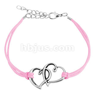 Two Hearts Cast Iron Leatherette Armbånd - Rosa